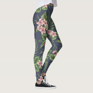 Leggings El hibisco rojo florece las polainas oscuras del