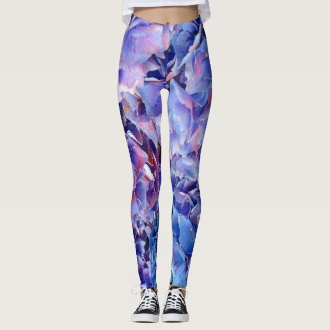 Leggings El Hydrangea abstracto florece el funcionamiento (Anverso)