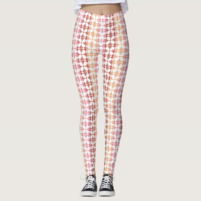 Leggings El ikat rojo geométrico raya el modelo (Anverso)