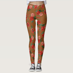 Leggings El leopardo animal exótico imprime flores rojas lú