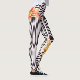 Leggings El naranja negro/blanco de las rayas verticales