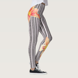 Leggings El naranja negro/blanco de las rayas verticales