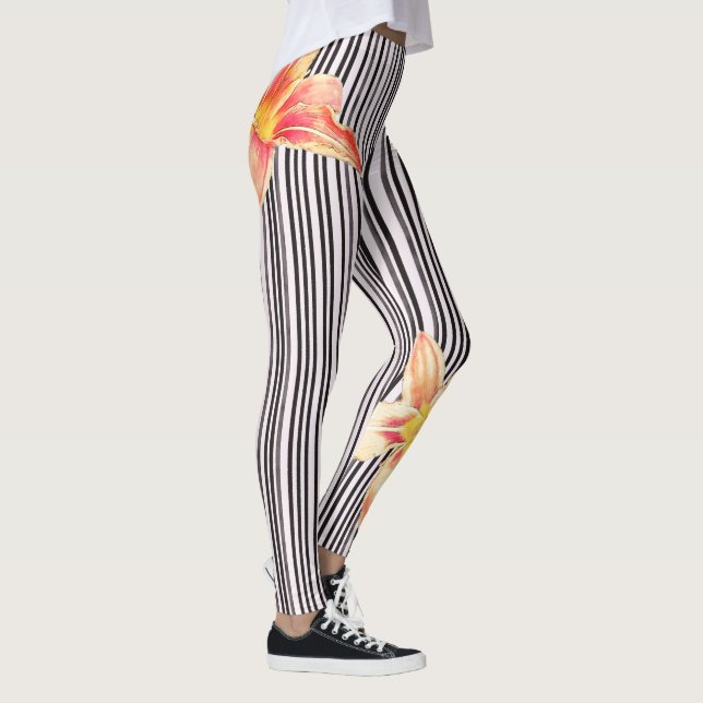 Leggings El naranja negro/blanco de las rayas verticales (Derecha)