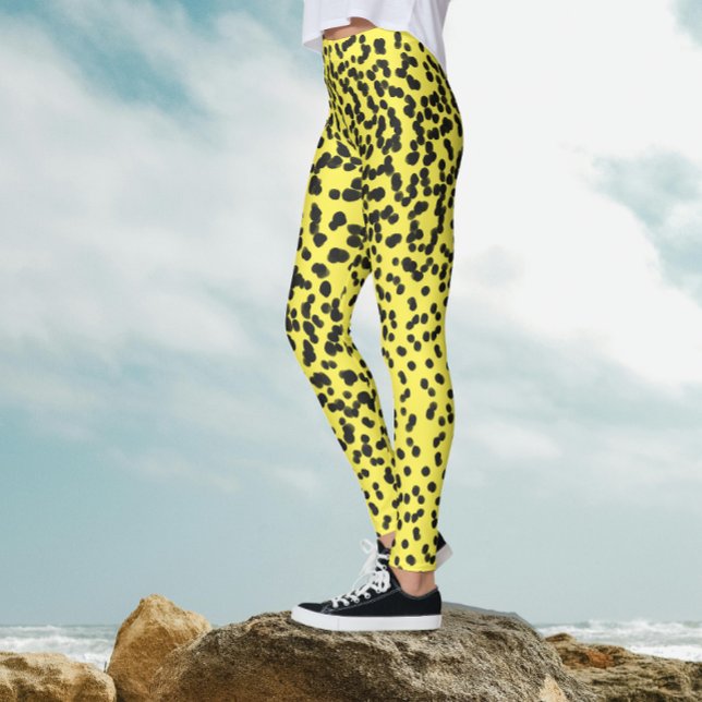 Leggings El neón negro divertido y amarillo de la polka pun (Subido por el creador)