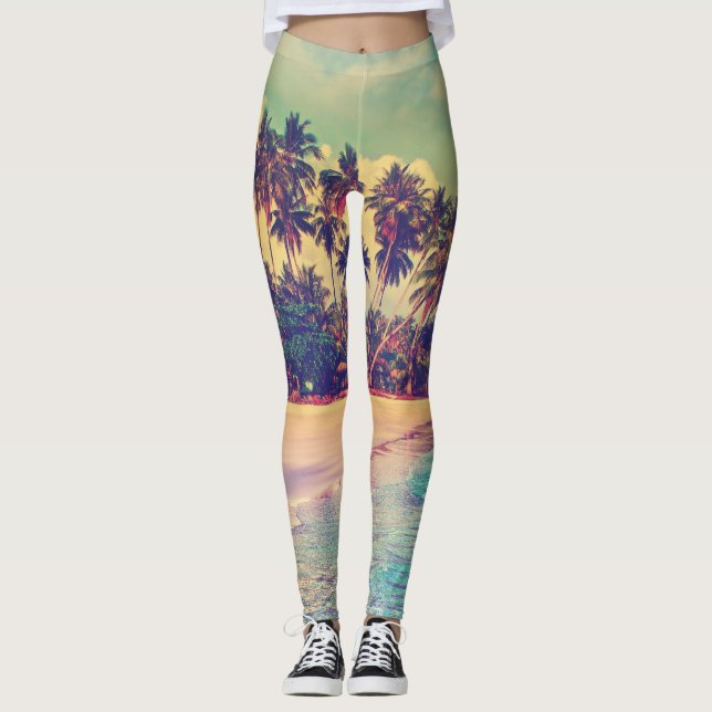 Leggings El paraíso tropical: mar, hotel, playa. (Anverso)