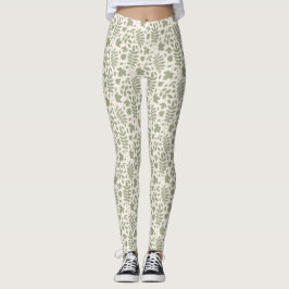 Leggings El patrón de hojas caídas verde en crema