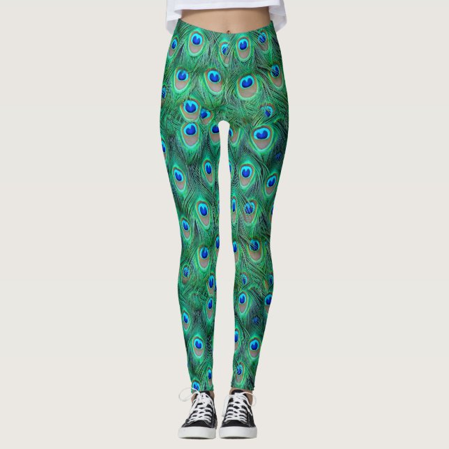 Leggings El pavo real de lujo empluma todos encima - (Anverso)
