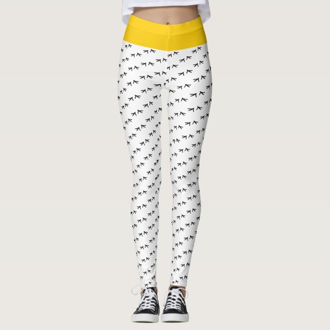 Leggings ¡El Pollo Esté Loco! Funky Black & White & Yellow  (Anverso)