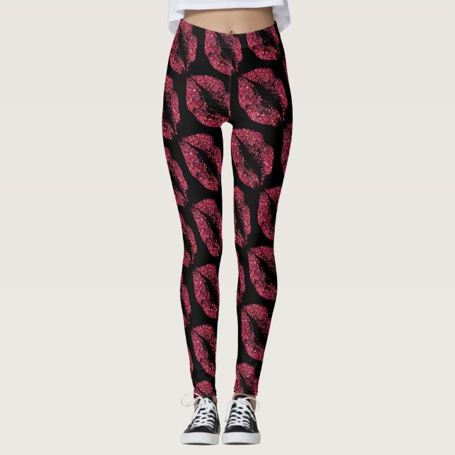 Leggings El Purpurina Rojo Lips Black Moderno (Anverso)