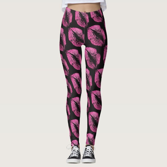 Leggings El Purpurina rosado se tira del negro moderno (Anverso)