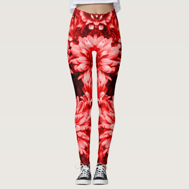 Leggings El rojo florece las polainas (Anverso)