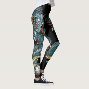 Leggings El tatuaje gótico del dragón en negro