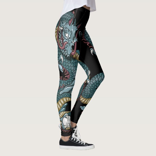 Leggings El tatuaje gótico del dragón en negro (Derecha)