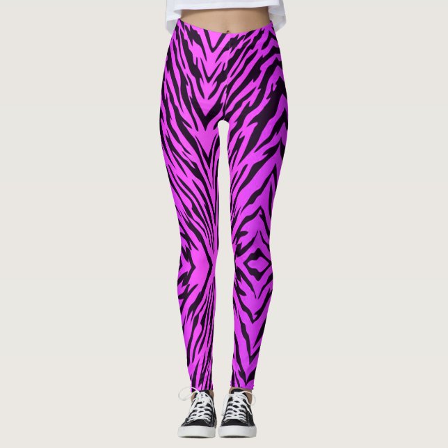 Leggings El tigre púrpura de neón raya el estampado de (Anverso)