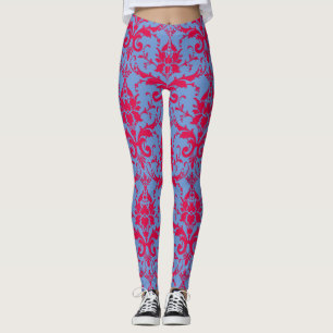 Leggings El trabajo de la mujer del patrón de damasco rojo