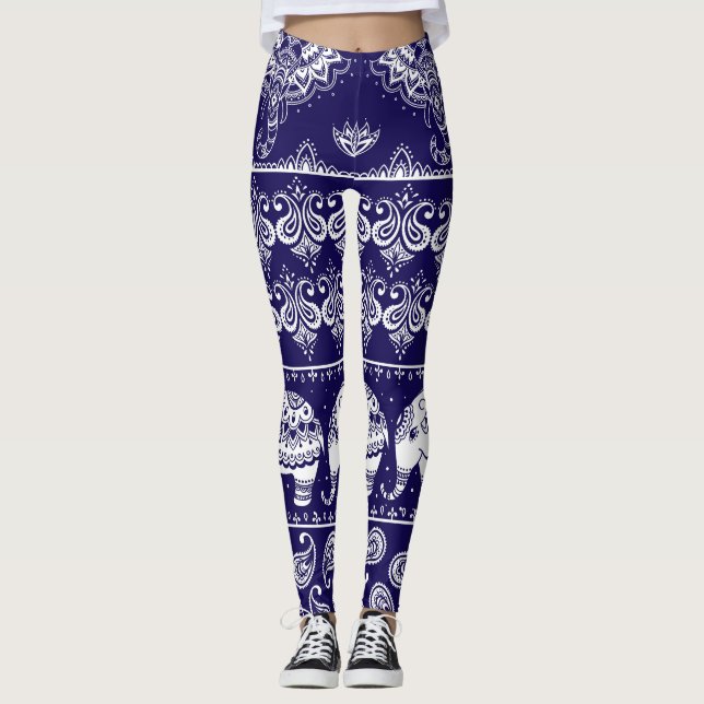 Leggings Elefante, paisley: patrón de cosecha tribal. (Anverso)