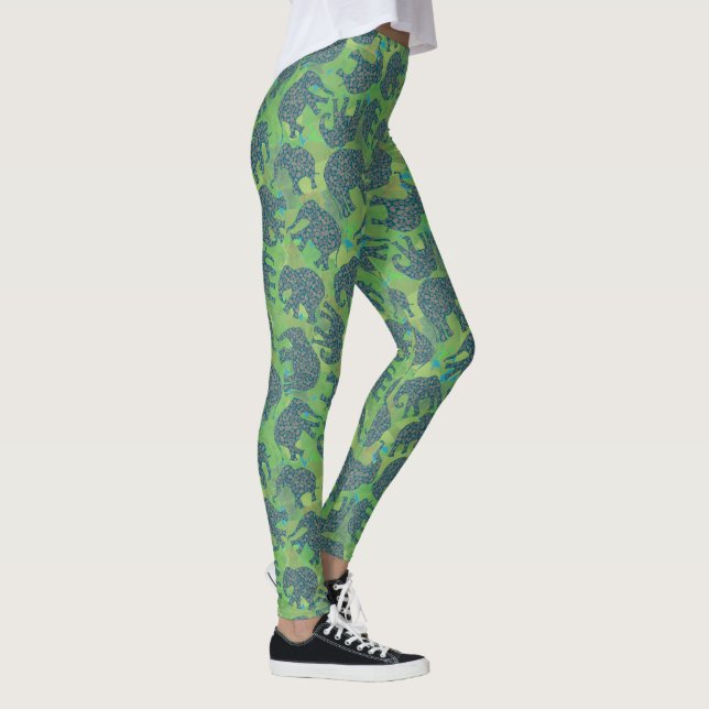 Leggings Elefantes dulces de Paisley en un fondo verde desl (Derecha)