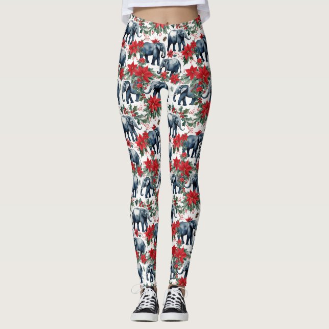 Leggings Elefantes navidades con Poinsettias (Anverso)
