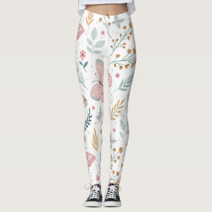 Leggings Elegancia Botánica Jardín Mariposa Floral Pastel