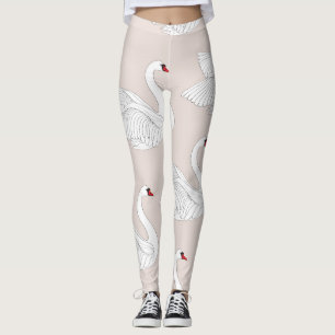 Leggings Elegancia Cisne: Patrón Blanco Ornamental.