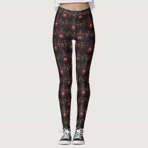 Leggings Elegancia de Damasco Dorado Borgoña