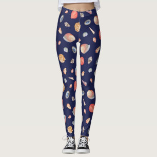 Leggings Elegancia de la concha: Patrón azul de verano.