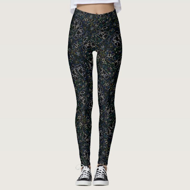 Leggings Elegancia de la flor de medianoche (Anverso)