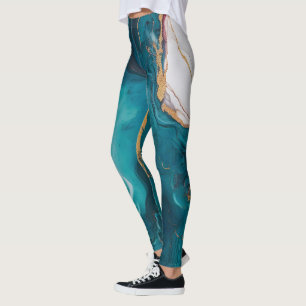 Leggings Elegancia de mármol teal y carmesí