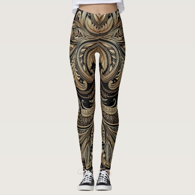 Leggings Elegancia de oro barroca lujosas leyendas de ornam (Anverso)