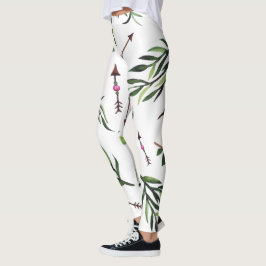 Leggings Elegancia Elegancia Flechas de hojas rosadas y ver