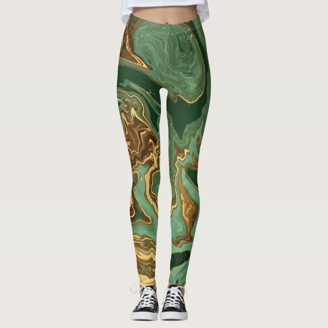 Leggings Elegancia Esmeralda: Lujo de Mármol Dorado (Anverso)