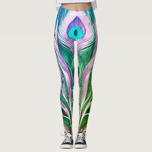 Leggings Elegancia etérea: plumas de pavo real en el pelo r
