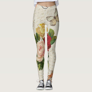 Leggings Elegancia floral vintage, mariposa