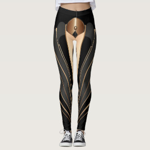 Leggings Elegancia geométrica de abanico dorado Art Deco