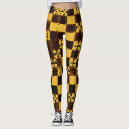 Leggings "Elegancia gótica: diseño de tablero amarillo"