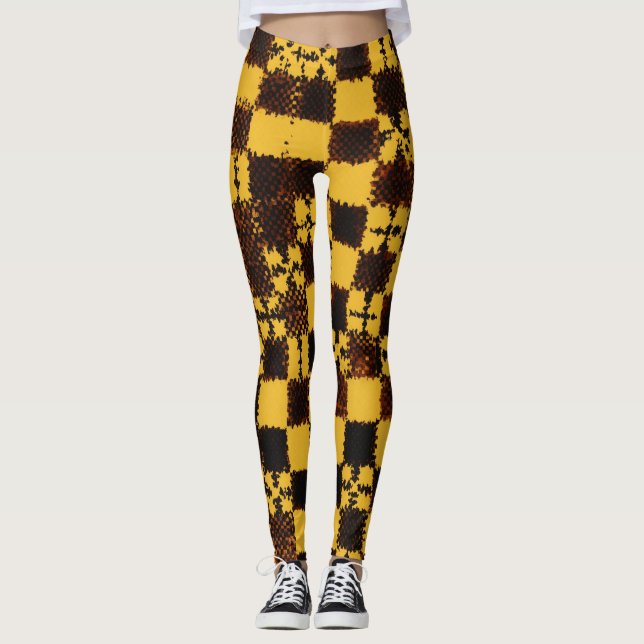Leggings "Elegancia gótica: diseño de tablero amarillo" (Anverso)