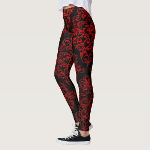 Leggings Elegancia gótica grande del rojo del damasco