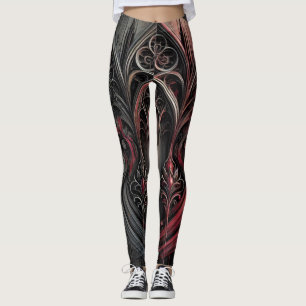 Leggings Elegancia gótica Leyendas femeninas - Negro y Rojo