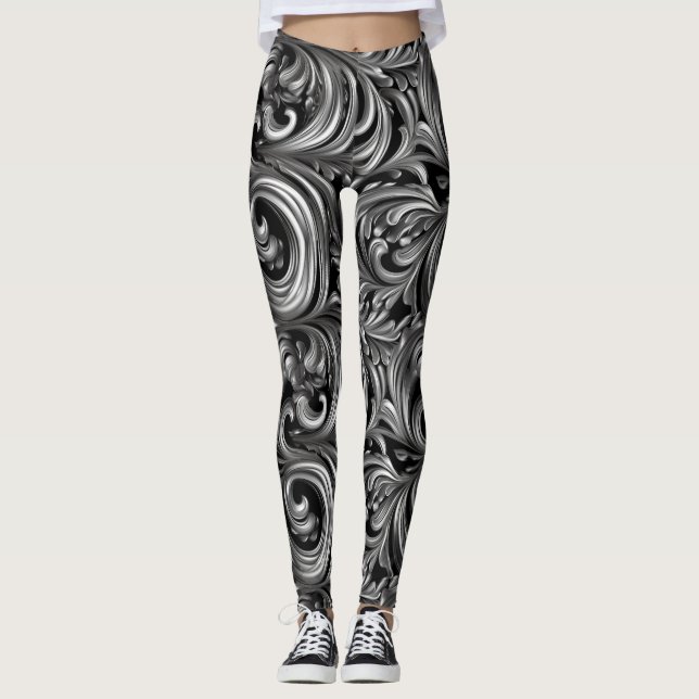 Leggings Elegancia líquida - Patrón metálico de líquido neg (Anverso)