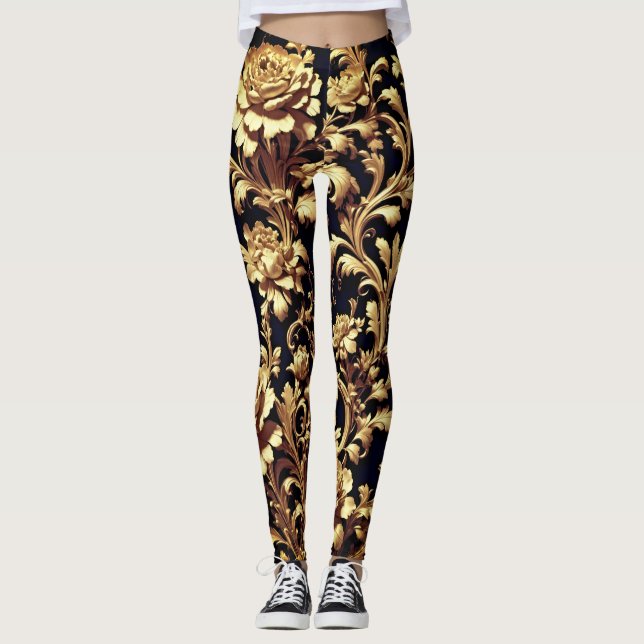 Leggings Elegancia redefinida: flamencos florales negros y  (Anverso)