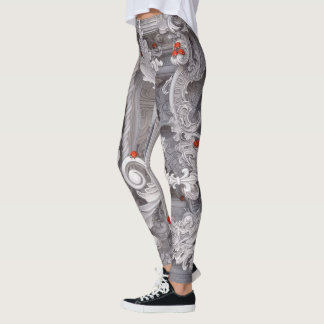 Leggings Elegant Baroque Marble Pillar & Red Ladybug Art