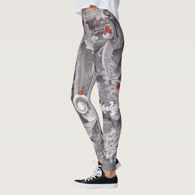 Leggings Elegant Baroque Marble Pillar & Red Ladybug Art (Izquierda)