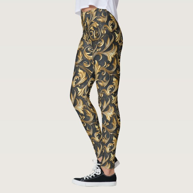 Leggings Elegant black gold tiled pattern  (Izquierda)