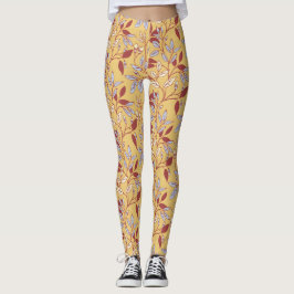 Leggings Elegant Floral Pattern with Red and Blue Leaves