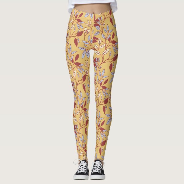 Leggings Elegant Floral Pattern with Red and Blue Leaves (Anverso)