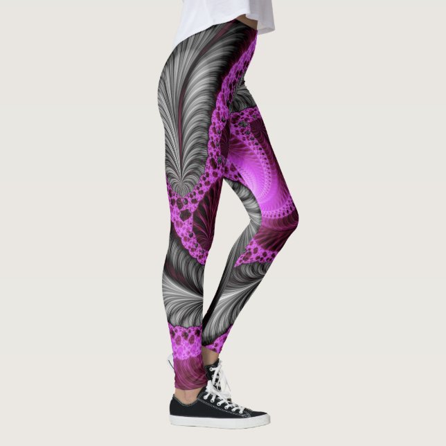 Leggings elegant grey pink flower fractal artwork design (Derecha)