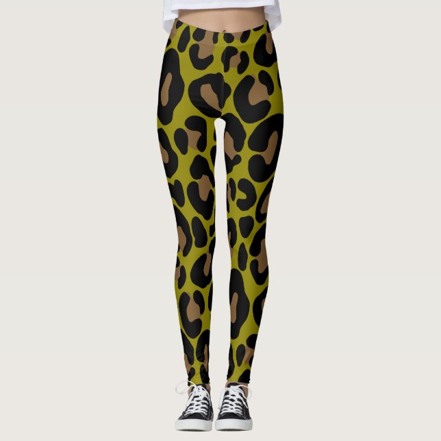 Leggings Elegant olive green and black leopard Print (Anverso)