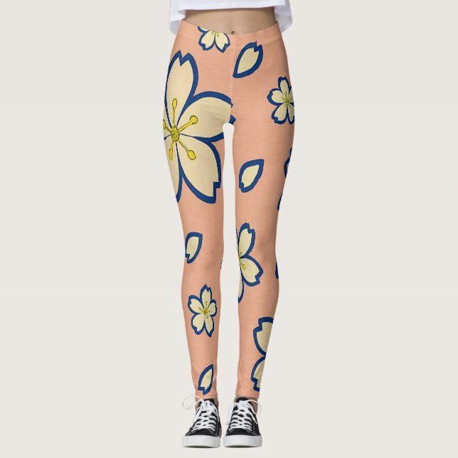 Leggings Elegant Peach Kimono – Traditional Japanese Floral (Anverso)