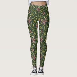 Leggings Elegant Pink Flower Pattern on Dark Background