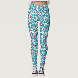 Leggings Elegant Teal and Magenta Foliage Pattern